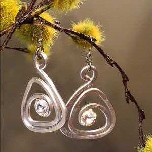 Silver Metal Spiral Triangle Earrings